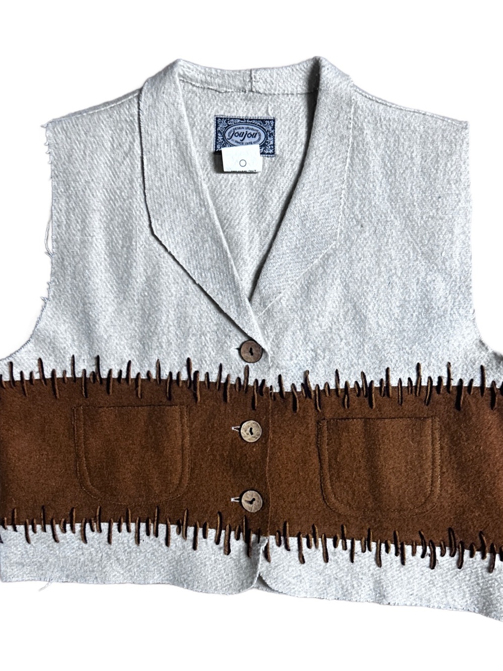 Jou Jou Designs Studio ~ Large ~ Beige & Brown ~ Charlie Brown Style ~ Wool Vest